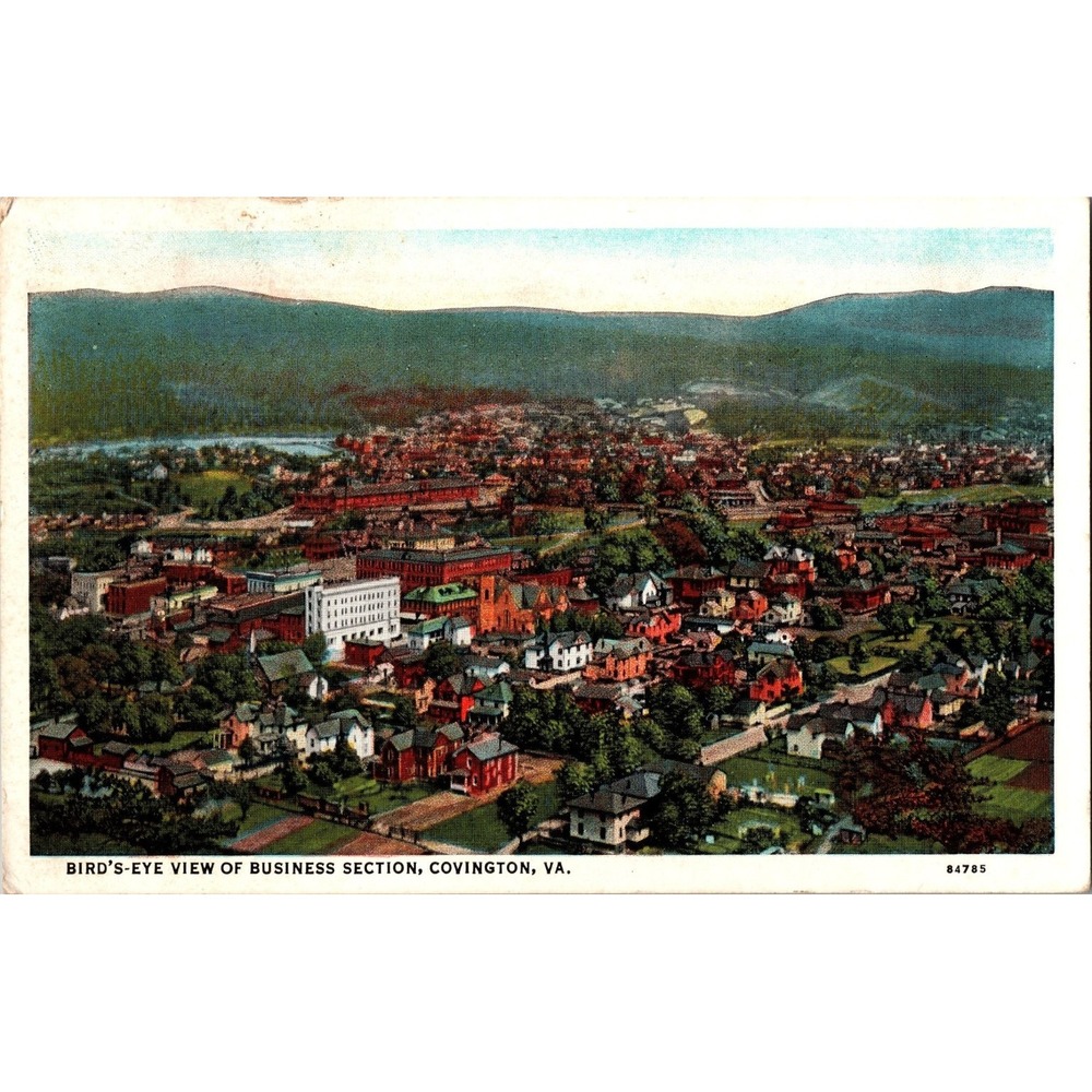 Bird's-Eye View of Business Section Covington VA 1941 Postcard 84785